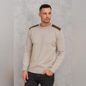 Southern Pines 100% Cotton Cozy knit Sweater Men's leather embellished NWT